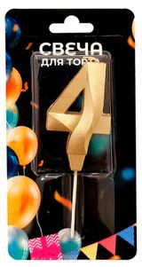 Изображение товара Свеча для торта в золотом окрасе Цифра 4