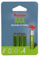 Изображение товара Батарейка акккумуляторная АШАН Красная птица HR03 750мАч, 4 шт