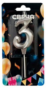 Изображение товара Свеча для торта Театр серебро №3, 5х7 см