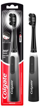 Изображение товара Зубная щетка Colgate 360 Древесный уголь, на батарейках, мягкая