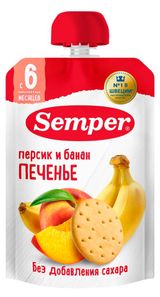 Изображение товара Пюре фруктовое Semper персик банан печенье с 6 месяцев, 100 г