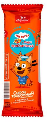 Изображение товара Сырок творожный «Свитлогорье» Три кота глазированный ванильный в карамельной глазури 16% БЗМЖ, 40 г