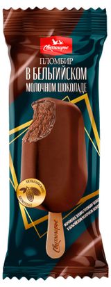 Изображение товара Мороженое пломбир «Свитлогорье» Эскимо с наполнителем Джамока в бельгийском молочном шоколаде, 65 г