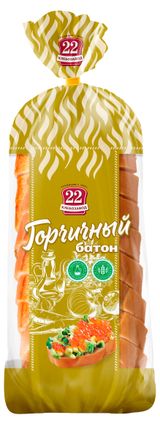 Изображение товара Батон пшеничный белый «Хлебозавод №22» Горчичный с горчичным маслом нарезка, 400 г