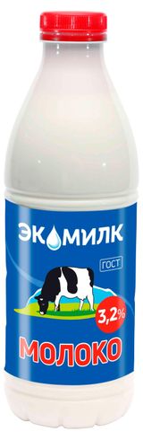 Изображение товара Молоко пастеризованное питьевое «Экомилк» цельное 3,2% ГОСТ, 900 мл