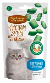 Изображение товара Лакомство для кошек «Деревенские лакомства» Чистим зубы Подушечки с кремом из говядины, 30 г