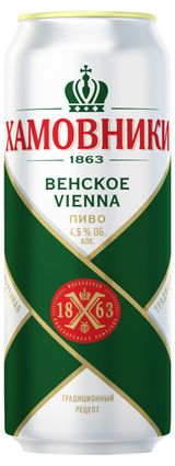 Изображение товара Пиво «Хамовники» Венское светлое фильтрованное 4,5%, 450 мл