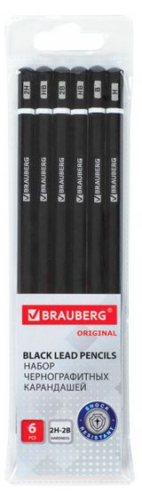 Изображение товара Карандаши чернографитные BRAUBERG Touch Line 2H-2B, 6 штук