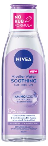 Изображение товара Мицеллярная вода NIVEA Soothing для лица глаз и губ для чувствительной кожи, 200 мл