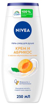 Изображение товара Гель-уход для душа NIVEA Крем и Абрикос увлажняющий с маслом абрикосовых косточек и фруктовым ароматом, 250 мл