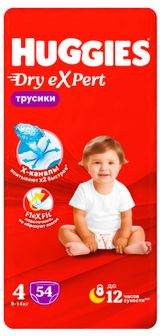 Изображение товара Трусики Huggies Dry Expert р 4 (9-14кг), 54 шт