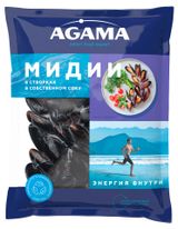 Изображение товара Мидии варено-мороженные Agama в створках в собственном соку, 450 г