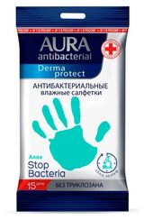 Изображение товара Влажные салфетки Aura антибактериальные, 15 шт