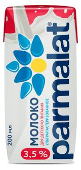 Изображение товара Молоко ультрапастеризованное питьевое Parmalat нормализованное стерилизованное для детского питания 3,5% ГОСТ БЗМЖ, 200 мл