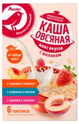 Изображение товара Каша овсяная АШАН Красная птица Микс вкусов с молоком, 6х35 г