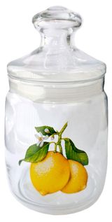 Изображение товара Банка для хранения сыпучих продуктов стеклянная со стеклянной крышкой Лимоны, 920 мл