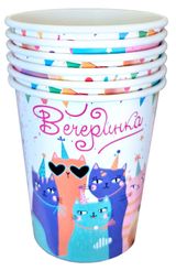 Изображение товара Стаканы одноразовые бумажные Bouquet Котики, 250 мл х 6 шт