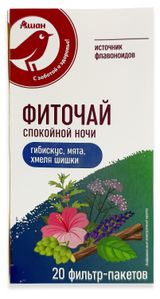 Изображение товара БАД АШАН Красная птица Фиточай Спокойной ночи, 2 г х 20 шт
