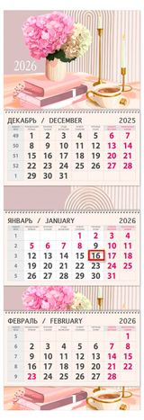 Изображение товара Календарь «Арт и Дизайн» трехблочный Цветы 2026 3х21х84 см, 1 шт в ассортименте