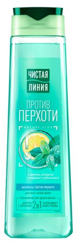 Изображение товара Шампунь для волос «Чистая Линия» от перхоти с ментолом мятой и пребиотиками, 400 мл