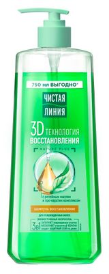 Изображение товара Шампунь для волос «Чистая Линия» Восстанавливающий с репейным маслом и про-кератин комплексом для поврежденных волос, 750 мл