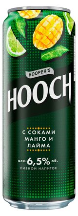 Изображение товара Напиток пивной Hooch Супер с соками манго и лайма пастеризованный 6,5%, 450 мл