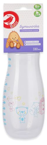 Изображение товара Бутылочка детская АШАН Красная птица с широким горлом с силиконовой соской 6 мес., 330 мл