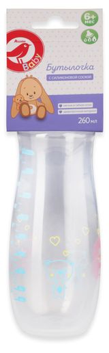 Изображение товара Бутылочка детская АШАН Красная птица с силиконовой соской 6 мес., 260 мл