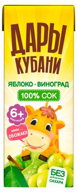 Изображение товара Сок «Дары Кубани» яблочно-виноградный осветленный с 6 месяцев, 200 мл