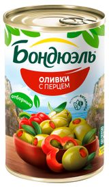 Изображение товара Оливки «Бондюэль» со сладким перцем Испания, 314 мл