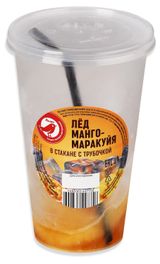 Изображение товара Лед пищевой коктейльный в стакане с трубочкой АШАН Красная птица со вкусом манго-маракуйя для коктейлей и напитков кубики замороженный, 230 г