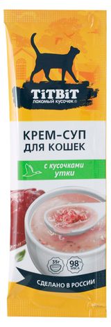Изображение товара Лакомство для кошек TITBIT Крем-суп с кусочками утки, 35 г
