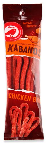 Изображение товара Мясные снеки Колбаски сырокопченые АШАН Красная птица Kabanos chicken BBQ, 70 г