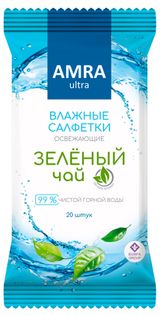 Изображение товара Салфетки влажные AMRA Зелёный чай освежающие, 20 шт