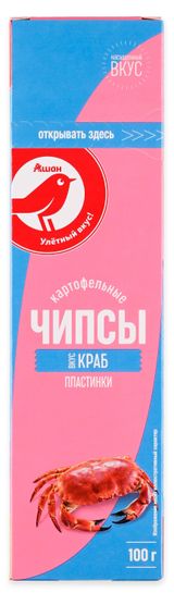 Изображение товара Чипсы картофельные АШАН Красная птица в пластинах со вкусом краба, 100 г