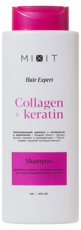 Изображение товара Шампунь для волос Mixit ламинирующий с коллагеном и кератином, 400 мл