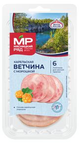 Изображение товара Ветчина копчено-вареная «Мясницкий ряд» Карельская с морошкой нарезка, 80 г