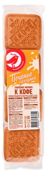 Изображение товара Печенье сахарное АШАН Красная птица К кофе со вкусом топленого молока, 335 г