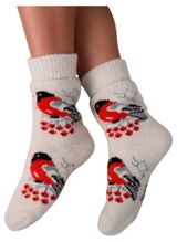 Изображение товара Носки женские новогодние John Jeniford Снегири шерстяные белые, р 23