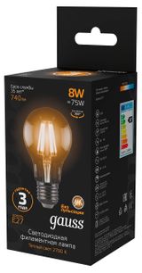 Изображение товара Лампа светодиодная Gauss Filament Е27 8W 740 Лм теплый белый