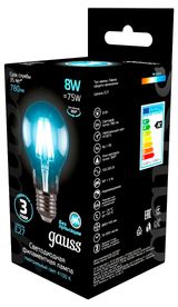 Изображение товара Лампа светодиодная Gauss Filament Е27 8W 780 Лм нейтральный белый
