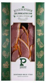 Изображение товара Филе утиной грудки варено-копченые «Раменский Деликатес» ломтики нарезка охлажденные, 150 г