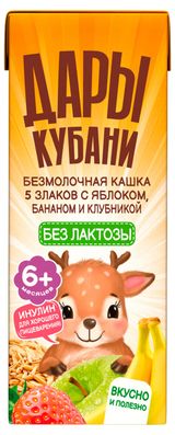 Изображение товара Каша безмолочная «Дары Кубани» 5 злаков яблоко банан клубника, 200 мл