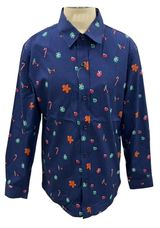 Изображение товара Рубашка для мальчика новогодняя синяя, р. 116-164