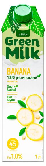 Изображение товара Напиток растительный соевый Green Milk Vegan банан без муки, 1 л