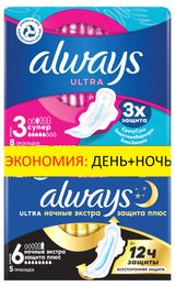 Изображение товара Прокладки гигиенические Always, Ultra 8 шт+ Ultra Ночные экстра 5 шт