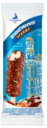 Изображение товара Мороженое сливочное «Ленинградское» ванильное в шоколадной глазури с фундуком и кешью, 75 г