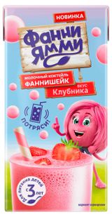Изображение товара Коктейль молочный «Фанни Ямми» фаннишейк со вкусом клубники с 3 лет 1,6% БЗМЖ, 170 мл