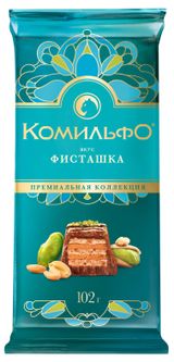 Изображение товара Шоколад «Комильфо» Молочный и белый с вафлей со вкусом фисташки, 102 г