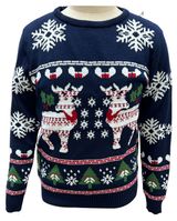 Изображение товара Пуловер для мальчика новогодний синий с узором, р 110/116 - 158/164